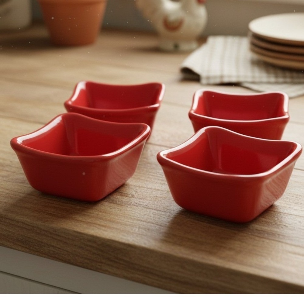 Rachael Ray Red Ramekins, Set of 4, Ceramic Custard Cups Replacement Sauce Bowls